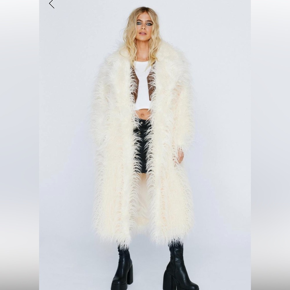 Nasty Gal Oversized Mongolian Fur Coat size 12